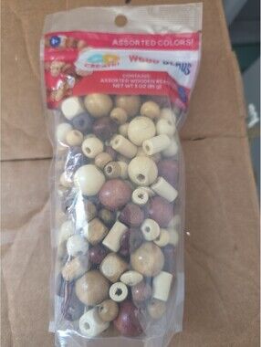 Natural Wood Beads: assorted colors, shapes & sizes - 3 oz